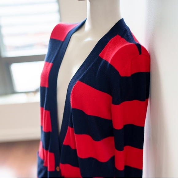 Y2K ** Steven Alan Deep V-Neck Cardigan Navy / Red Stripe - Size S - Picture 4 of 11